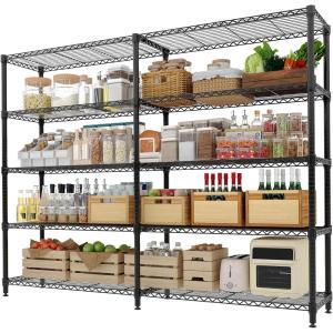Garvee 5-Tier Storage Shelves Heavy Duty Metal Wire Rack Shelving, 1100 LBS Capacity Rolling Storage Rack with Wheels, for Living Room Pantry Kitchen Bedroom Organization(15.8″D x 70.5″H)