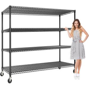 Garvee 5-Tier Storage Shelves Heavy Duty Metal Wire Rack Shelving, 1100 LBS Capacity Rolling Storage Rack with Wheels, for Living Room Pantry Kitchen Bedroom Organization(4-Tier 73.8″H x 59″W x 23.9″D)