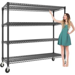 Garvee 5-Tier Storage Shelves Heavy Duty Metal Wire Rack Shelving, 1100 LBS Capacity Rolling Storage Rack with Wheels, for Living Room Pantry Kitchen Bedroom Organization(4-Tier  17.7″D*59″W*71.8″H)