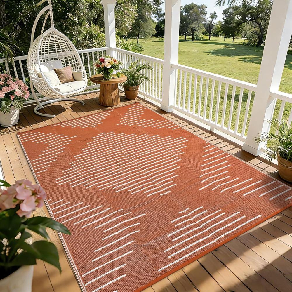 image:imageGarvee 6x9 Area Rugs Plastic Reversible Patio Rugs Outdoor Waterproof EasyCleaning Large Floor Mat for Outdoors Backyard Porch RV Beach Picnic Terracotta WhiteTerracotta White