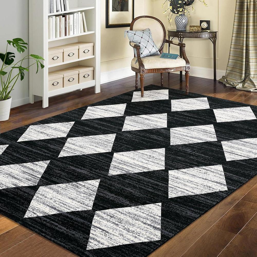 image:imageGarvee 8x10 Washable Rugs for Living Room Geometric Checkered Area Rug Modern Distressed Indoor Mat Low Pile Neutral Soft Carpet Non Slip Stain Resistant Rug for Bedroom Office Nursery BlackBlack and White1
