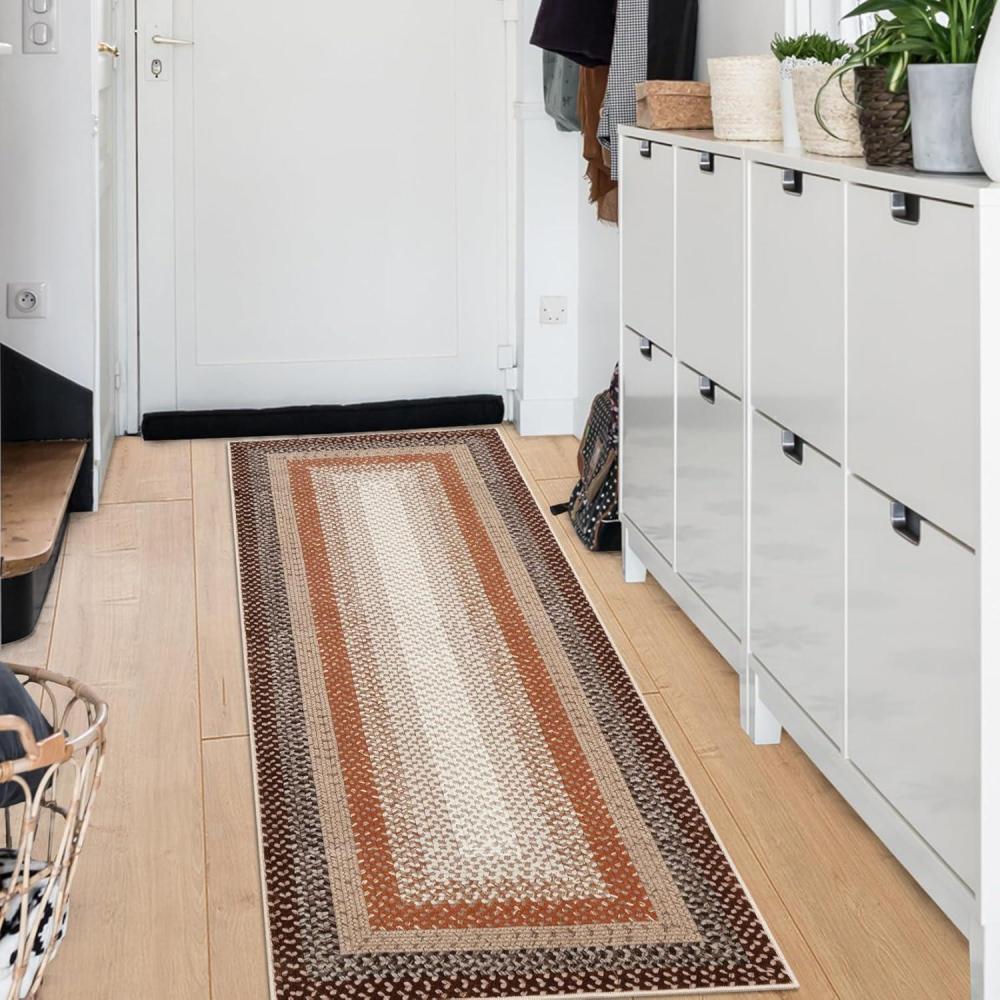 image:imageGarvee Printed Rug Not Woven Hallway Runners 2x10 Washable Area Rug Farmhouse Rustic Area Rug with Non Slip Backing Soft Low Pile Indoor Carpet Runners for Entryways Laundry RoomPrintedrustbrown