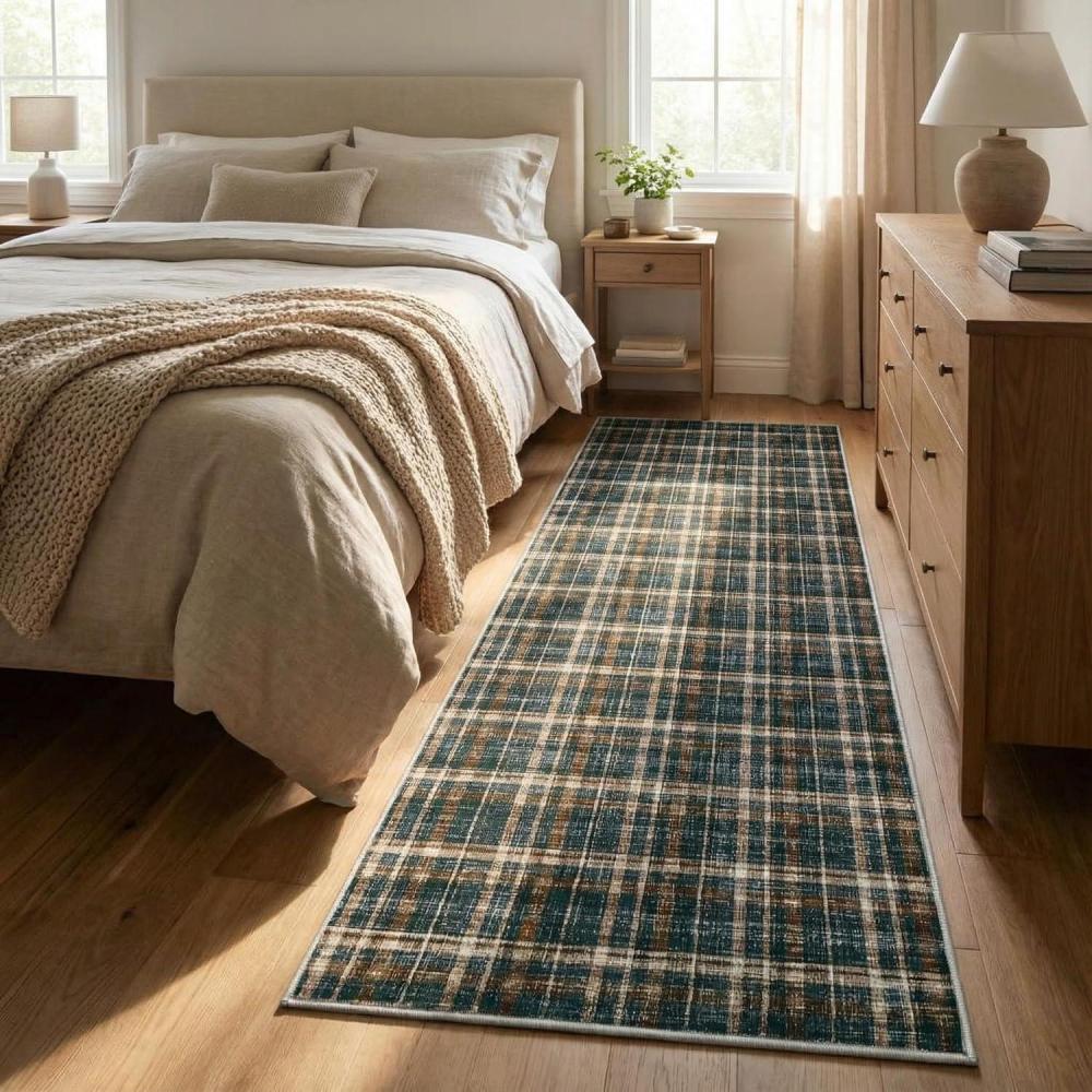 image:imageGarvee Washable Area Rugs 9x12 Living Room Rug Tartan Plaid Non Slip Soft Bedroom Rugs Farmhouse Low Pile Foldable Large Rug Stain Resistant Carpet for Nursery Dining Room Classroom BeigePlaidblackBrown