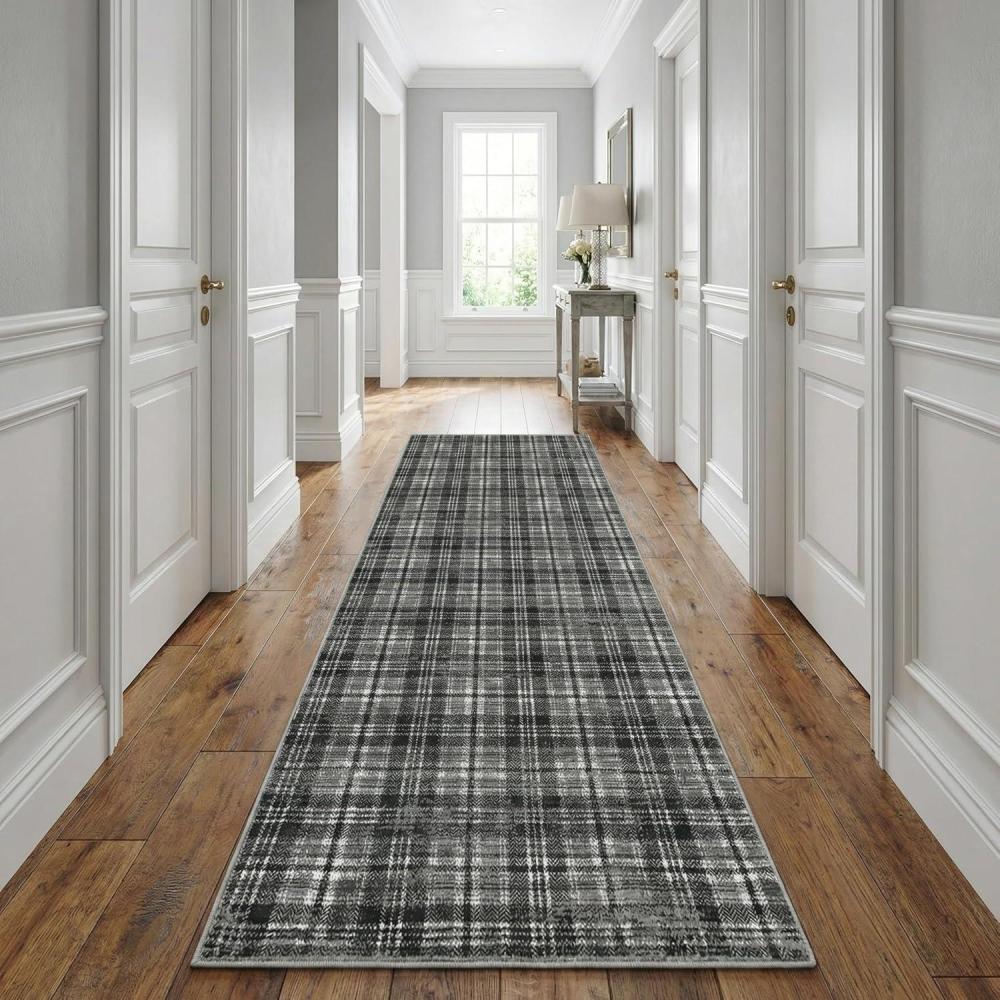 image:imageGarvee Washable Area Rugs 9x12 Living Room Rug Tartan Plaid Non Slip Soft Bedroom Rugs Farmhouse Low Pile Foldable Large Rug Stain Resistant Carpet for Nursery Dining Room Classroom BeigePlaidcharcoal