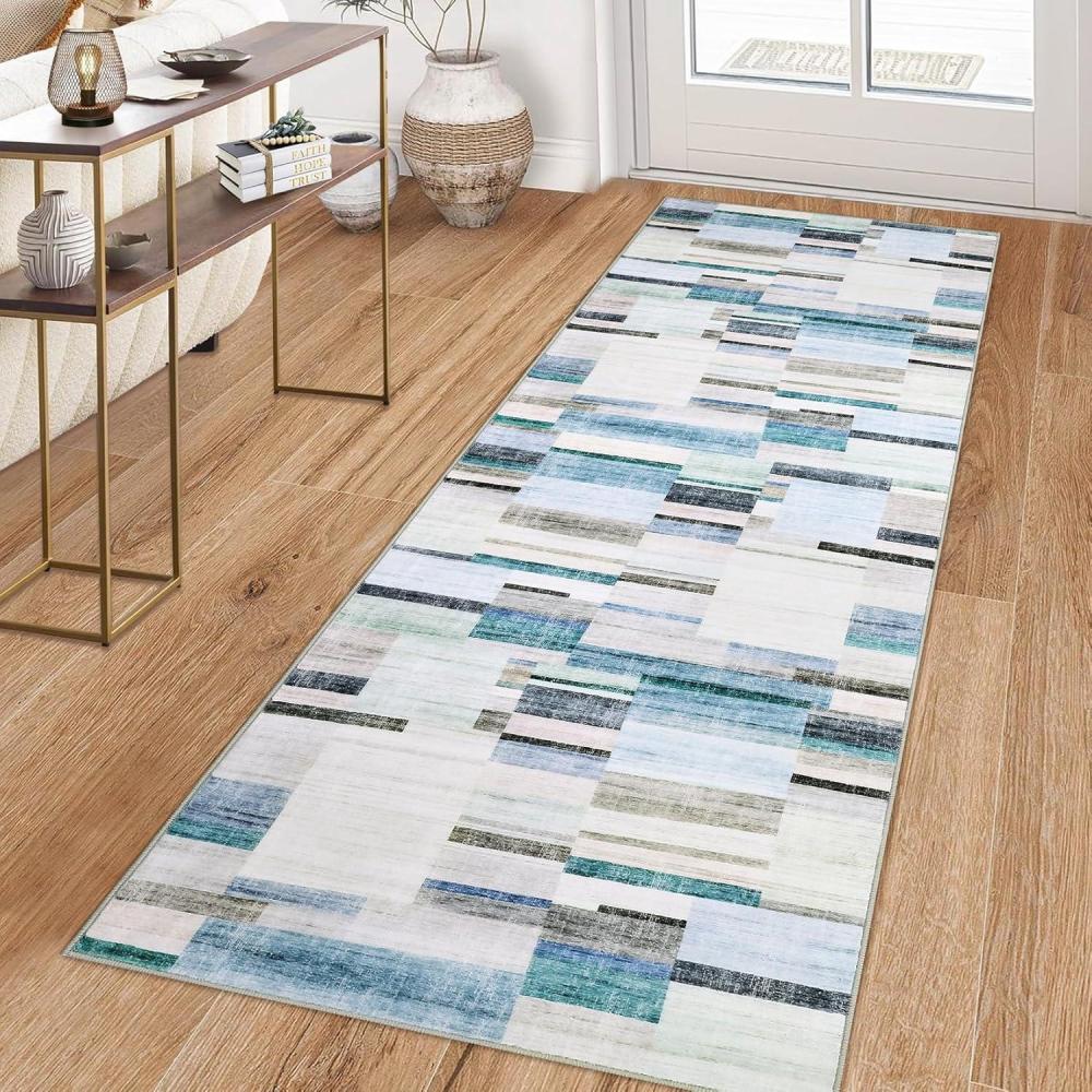 image:imageGarvee Washable Area Rugs 9x12 Living Room Rug Tartan Plaid Non Slip Soft Bedroom Rugs Farmhouse Low Pile Foldable Large Rug Stain Resistant Carpet for Nursery Dining Room Classroom BeigeBlue