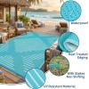 Garvee 6×9 Area Rugs Plastic Reversible Patio Rugs Outdoor Waterproof Easy-Cleaning Large Floor Mat for Outdoors Backyard Porch RV Beach Picnic Terracotta White(Light Blue White)