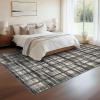 Garvee 8×10 Washable Rugs for Living Room, Geometric Checkered Area Rug Modern Distressed Indoor Mat Low Pile Neutral Soft Carpet Non Slip Stain Resistant Rug for Bedroom, Office, Nursery, Black(Plaid|dark Green)