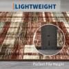 Garvee 8×10 Washable Rugs for Living Room, Geometric Checkered Area Rug Modern Distressed Indoor Mat Low Pile Neutral Soft Carpet Non Slip Stain Resistant Rug for Bedroom, Office, Nursery, Black(Plaid|red)