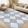 Garvee 8×10 Washable Rugs for Living Room, Geometric Checkered Area Rug Modern Distressed Indoor Mat Low Pile Neutral Soft Carpet Non Slip Stain Resistant Rug for Bedroom, Office, Nursery, Black(Checkered|grey)