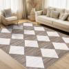 Garvee 8×10 Washable Rugs for Living Room, Geometric Checkered Area Rug Modern Distressed Indoor Mat Low Pile Neutral Soft Carpet Non Slip Stain Resistant Rug for Bedroom, Office, Nursery, Black(Checkered|brown)