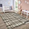 Garvee 8×10 Washable Rugs for Living Room, Geometric Checkered Area Rug Modern Distressed Indoor Mat Low Pile Neutral Soft Carpet Non Slip Stain Resistant Rug for Bedroom, Office, Nursery, Black(Plaid|beige)