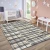 Garvee 8×10 Washable Rugs for Living Room, Geometric Checkered Area Rug Modern Distressed Indoor Mat Low Pile Neutral Soft Carpet Non Slip Stain Resistant Rug for Bedroom, Office, Nursery, Black(Plaid|blue)