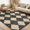 Garvee 8×10 Washable Rugs for Living Room, Geometric Checkered Area Rug Modern Distressed Indoor Mat Low Pile Neutral Soft Carpet Non Slip Stain Resistant Rug for Bedroom, Office, Nursery, Black(Checkered|black & Brown)