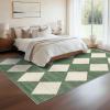 Garvee 8×10 Washable Rugs for Living Room, Geometric Checkered Area Rug Modern Distressed Indoor Mat Low Pile Neutral Soft Carpet Non Slip Stain Resistant Rug for Bedroom, Office, Nursery, Black(Checkered|green)