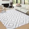 Garvee 8×10 Washable Rugs for Living Room, Geometric Checkered Area Rug Modern Distressed Indoor Mat Low Pile Neutral Soft Carpet Non Slip Stain Resistant Rug for Bedroom, Office, Nursery, Black(Trellis|grey)
