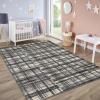 Garvee 8×10 Washable Rugs for Living Room, Geometric Checkered Area Rug Modern Distressed Indoor Mat Low Pile Neutral Soft Carpet Non Slip Stain Resistant Rug for Bedroom, Office, Nursery, Black(Plaid|dark Green)