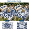 Garvee Outdoor Rug 5×8 Waterproof Patio Rugs with Boho Sun Pattern, Reversible Plastic Straw Camping Rugs Outdoor Indoor RV Mat Carpet for Deck, Backyard, Picnic, Porch, Balcony, Beach, Orange(Navy Blue)