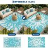 Garvee Outdoor Rug 5×8 Waterproof Patio Rugs with Boho Sun Pattern, Reversible Plastic Straw Camping Rugs Outdoor Indoor RV Mat Carpet for Deck, Backyard, Picnic, Porch, Balcony, Beach, Orange(Light Blue)