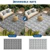 Garvee Outdoor Rugs 5×8 Waterproof Reversible Mat Boho Leaf Patio Rug with 4 Stakes and Starage Bag, Large Outdoor RV Mat Rugs for Camping, Picnic, Balcony, Deck, Backyard, Navy Blue & White(Grey & White)