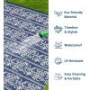 Garvee Outdoor Rugs 5×8 Waterproof Reversible Mat Boho Leaf Patio Rug with 4 Stakes and Starage Bag, Large Outdoor RV Mat Rugs for Camping, Picnic, Balcony, Deck, Backyard, Navy Blue & White(Navy Blue & White)