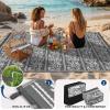 Garvee Outdoor Rugs 5×8 Waterproof Reversible Mat Boho Leaf Patio Rug with 4 Stakes and Starage Bag, Large Outdoor RV Mat Rugs for Camping, Picnic, Balcony, Deck, Backyard, Navy Blue & White(Grey & White)