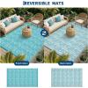 Garvee Outdoor Rugs 5×8 Waterproof Reversible Mat Boho Leaf Patio Rug with 4 Stakes and Starage Bag, Large Outdoor RV Mat Rugs for Camping, Picnic, Balcony, Deck, Backyard, Navy Blue & White(Light Blue & White)