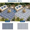 Garvee Outdoor Rugs 5×8 Waterproof Reversible Mat Boho Leaf Patio Rug with 4 Stakes and Starage Bag, Large Outdoor RV Mat Rugs for Camping, Picnic, Balcony, Deck, Backyard, Navy Blue & White(Navy Blue & White)