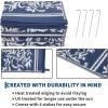 Garvee Outdoor Rugs 5×8 Waterproof Reversible Mat Boho Leaf Patio Rug with 4 Stakes and Starage Bag, Large Outdoor RV Mat Rugs for Camping, Picnic, Balcony, Deck, Backyard, Navy Blue & White(Navy Blue & White)