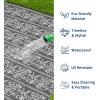 Garvee Outdoor Rugs 5×8 Waterproof Reversible Mat Boho Leaf Patio Rug with 4 Stakes and Starage Bag, Large Outdoor RV Mat Rugs for Camping, Picnic, Balcony, Deck, Backyard, Navy Blue & White(Grey & White)