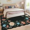Garvee Scalloped Machine Washable Rugs 9×12 Large Area Rug for Living Room, Bedroom, Low Pile Non-Slip Flower Accent Carpet Neutral Soft Stain Resistant Rug for Dining Room, Office, Nursery, Black