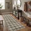 Garvee Washable Area Rugs 9×12 Living Room Rug Tartan Plaid Non Slip Soft Bedroom Rugs Farmhouse Low Pile Foldable Large Rug Stain Resistant Carpet for Nursery Dining Room Classroom, Beige(Plaid|celadon&coffee)