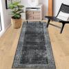 Garvee Washable Bordered 2×6 Kitchen Rugs, Distressed Soft Non Slip Hallway Runner Rug, Indoor Modern Low Pile Throw Carpet Runner for Bedroom Laundry Bathroom, Stain Resistant Floor Rug, Brown(Geometric|grey)
