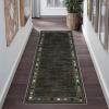 Garvee Washable Bordered 2×6 Kitchen Rugs, Distressed Soft Non Slip Hallway Runner Rug, Indoor Modern Low Pile Throw Carpet Runner for Bedroom Laundry Bathroom, Stain Resistant Floor Rug, Brown(Geometric|brown)