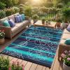 Garvee 5×8 Outdoor Waterproof Rug, Floral Outdoor Area Rug，Reversible Plastic Straw Patio Rug, Portable Camping Mat for RV, Picnic, Beach, Balcony, Garden & Camping Orange(Blackblue)