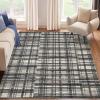 Garvee 8×10 Washable Rugs for Living Room, Geometric Checkered Area Rug Modern Distressed Indoor Mat Low Pile Neutral Soft Carpet Non Slip Stain Resistant Rug for Bedroom, Office, Nursery, Black(Plaid|dark Green)