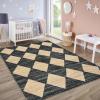 Garvee 8×10 Washable Rugs for Living Room, Geometric Checkered Area Rug Modern Distressed Indoor Mat Low Pile Neutral Soft Carpet Non Slip Stain Resistant Rug for Bedroom, Office, Nursery, Black(Checkered|black & Brown)