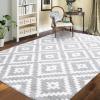 Garvee 8×10 Washable Rugs for Living Room, Geometric Checkered Area Rug Modern Distressed Indoor Mat Low Pile Neutral Soft Carpet Non Slip Stain Resistant Rug for Bedroom, Office, Nursery, Black(Trellis|grey)