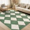 Garvee 8×10 Washable Rugs for Living Room, Geometric Checkered Area Rug Modern Distressed Indoor Mat Low Pile Neutral Soft Carpet Non Slip Stain Resistant Rug for Bedroom, Office, Nursery, Black(Checkered|green)