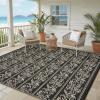 Garvee Outdoor Rugs 5×8 Waterproof Reversible Mat Boho Leaf Patio Rug with 4 Stakes and Starage Bag, Large Outdoor RV Mat Rugs for Camping, Picnic, Balcony, Deck, Backyard, Navy Blue & White(Black & Brown)