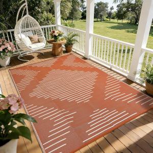 Garvee 6×9 Area Rugs Plastic Reversible Patio Rugs Outdoor Waterproof Easy-Cleaning Large Floor Mat for Outdoors Backyard Porch RV Beach Picnic Terracotta White(Terracotta White)