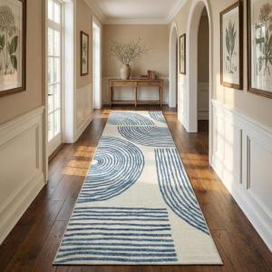 Garvee Abstract Washable 8×10 Rug, Soft Non Slip Indoor Modern Bedroom Rug, Ultra Thin Low Pile Large Under Table Carpet for Dining Room Accent Rainbow Floor Rugs for Home Decor, Blue(Rainbow|blue)