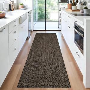 Garvee Printed Rug (Not Woven!) Hallway Runners 2×10 Washable Area Rug, Farmhouse Rustic Area Rug with Non Slip Backing, Soft Low Pile Indoor Carpet Runners for Entryways, Laundry Room(Printed|brown&grey)