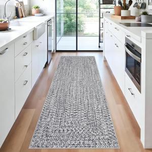 Garvee Printed Rug (Not Woven!) Hallway Runners 2×10 Washable Area Rug, Farmhouse Rustic Area Rug with Non Slip Backing, Soft Low Pile Indoor Carpet Runners for Entryways, Laundry Room(Printed|light Grey)