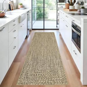 Garvee Printed Rug (Not Woven!) Hallway Runners 2×10 Washable Area Rug, Farmhouse Rustic Area Rug with Non Slip Backing, Soft Low Pile Indoor Carpet Runners for Entryways, Laundry Room(Printed|natural)
