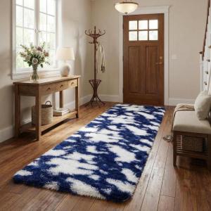 Garvee Shag Area Rug 2×6 Shag Runner Rug Extra Comfy High Pile Shaggy Rugs Non-Slip Fuzzy Indoor Carpet Ultra-Soft Non-Shedding Accent Mat for Living Room Bedroom Kids Room Bedside Blue(Blue)