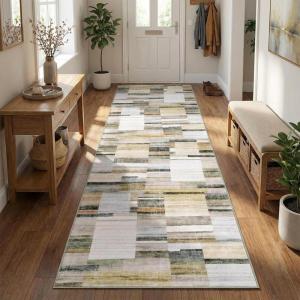 Garvee Washable Area Rugs 9×12 Living Room Rug Tartan Plaid Non Slip Soft Bedroom Rugs Farmhouse Low Pile Foldable Large Rug Stain Resistant Carpet for Nursery Dining Room Classroom, Beige(Grey Multi)