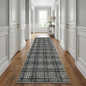 Garvee Washable Area Rugs 9×12 Living Room Rug Tartan Plaid Non Slip Soft Bedroom Rugs Farmhouse Low Pile Foldable Large Rug Stain Resistant Carpet for Nursery Dining Room Classroom, Beige(Plaid|charcoal)