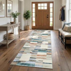 Garvee Washable Area Rugs 9×12 Living Room Rug Tartan Plaid Non Slip Soft Bedroom Rugs Farmhouse Low Pile Foldable Large Rug Stain Resistant Carpet for Nursery Dining Room Classroom, Beige(Colorful)