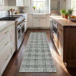 Garvee Washable Area Rugs 9×12 Living Room Rug Tartan Plaid Non Slip Soft Bedroom Rugs Farmhouse Low Pile Foldable Large Rug Stain Resistant Carpet for Nursery Dining Room Classroom, Beige(Plaid|greyish Green)