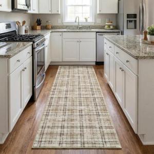 Garvee Washable Area Rugs 9×12 Living Room Rug Tartan Plaid Non Slip Soft Bedroom Rugs Farmhouse Low Pile Foldable Large Rug Stain Resistant Carpet for Nursery Dining Room Classroom, Beige(Plaid|beige)